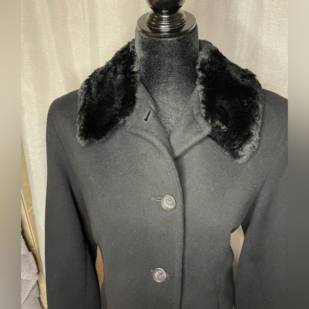 VTG Calvin Klein Made in USA, Runway 100% Merino wool fur collar Coat Size USA 6 - Picture 3 of 13
